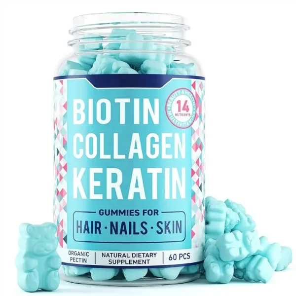 Biotin Collagen Keratin Gummies for Skin Nail Hair Growth Gummy and Vitamins Supplement Candy Supports