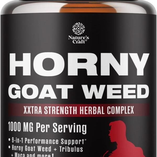 Horny Goat Weed for Men - Extra Strength Male Supplement with Black Maca Root, Tongkat Ali, Saw Palmetto & Panax Ginseng Extract for Stamina & Energy - 60 Capsules