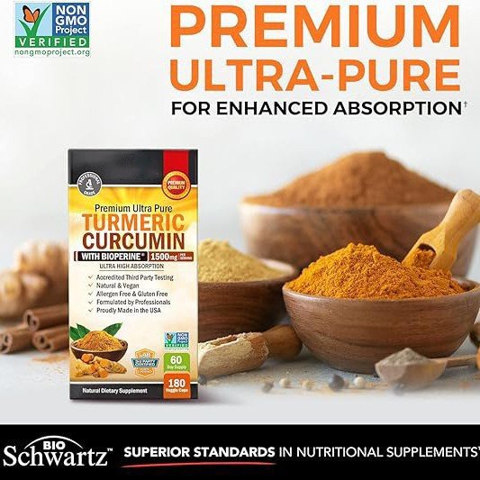 Turmeric Curcumin with Black Pepper Extract 1500mg - High Absorption Ultra Potent Turmeric Supplement with 95% Curcuminoids and BioPerine - Non GMO Tumeric Capsules for Joint Support - 90 Capsules